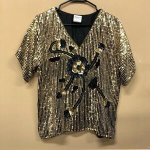 Silk Beaded Sequin Party Cocktail Drag Blouse